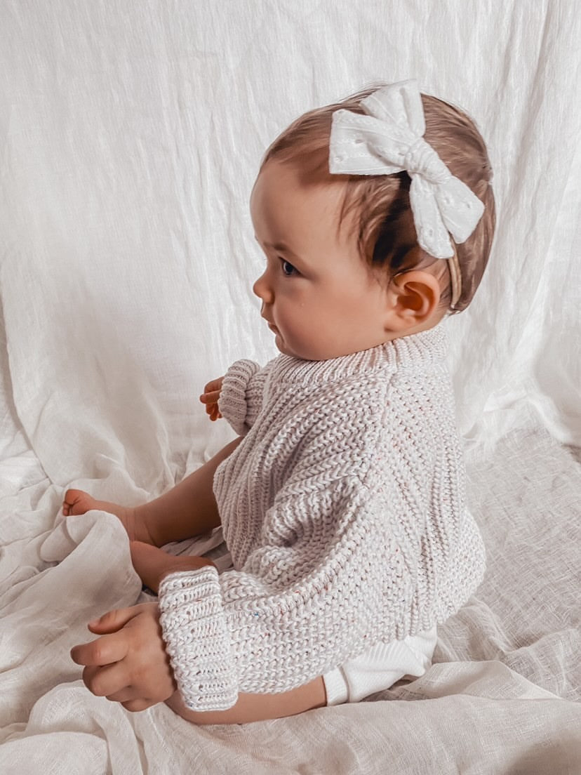 FLORAL BOW HEADBAND - WHITE