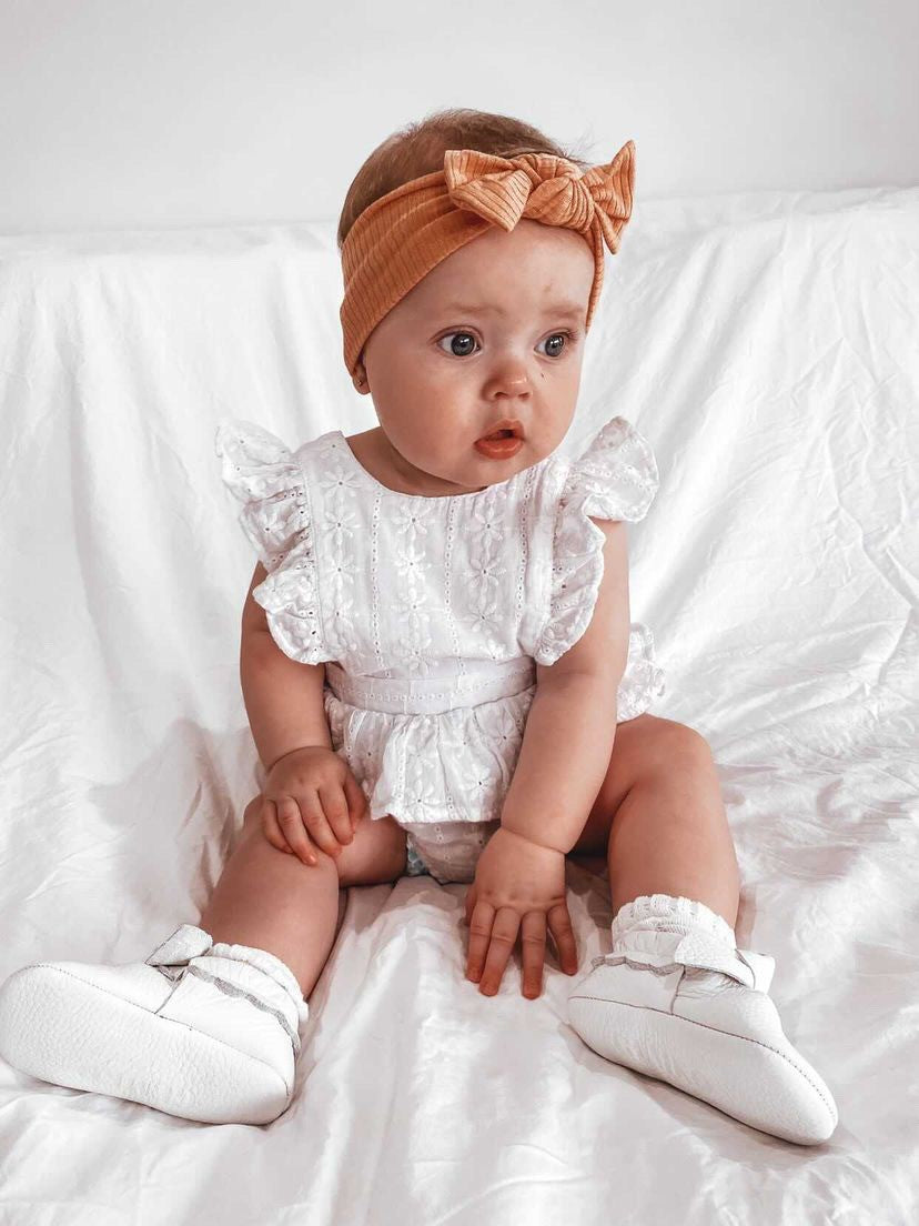 RIBBED PETITE BOW HEADBAND - TANGERINE