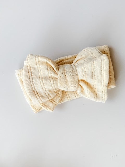 POINTELLE TOPKNOT BOW HEADBAND - BUTTER MILK