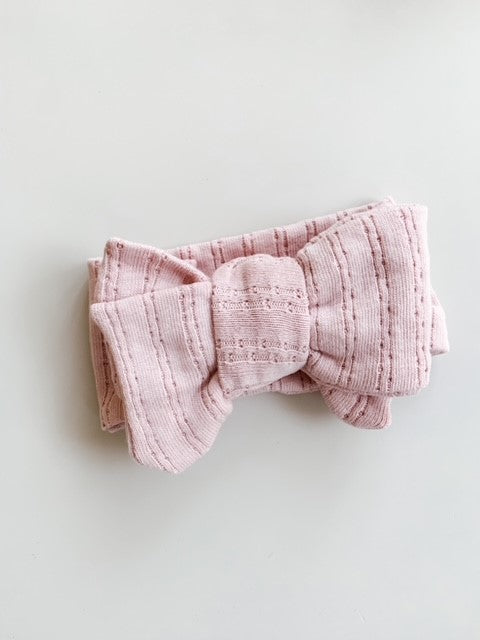 POINTELLE TOPKNOT BOW HEADBAND - ROSE