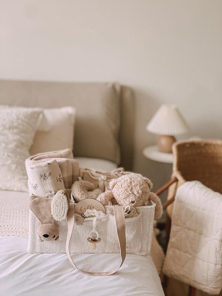 NAPPY CADDY ORGANISER - TEDDY | BEIGE HANDLES
