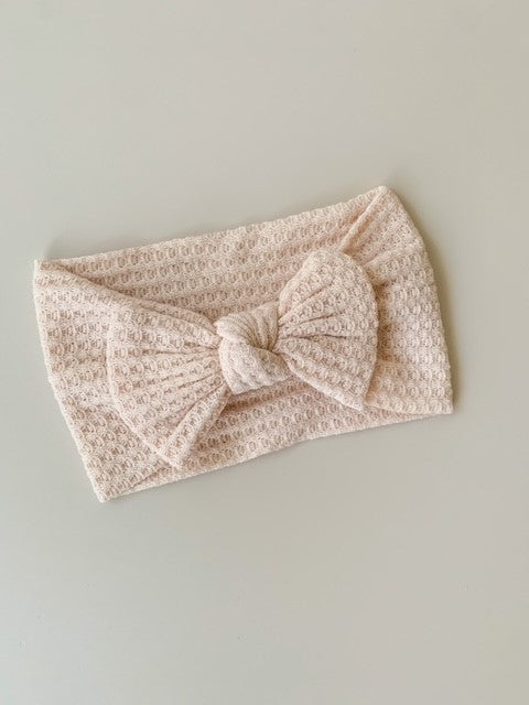 WAFFLE BOW HEADBAND - BEIGE