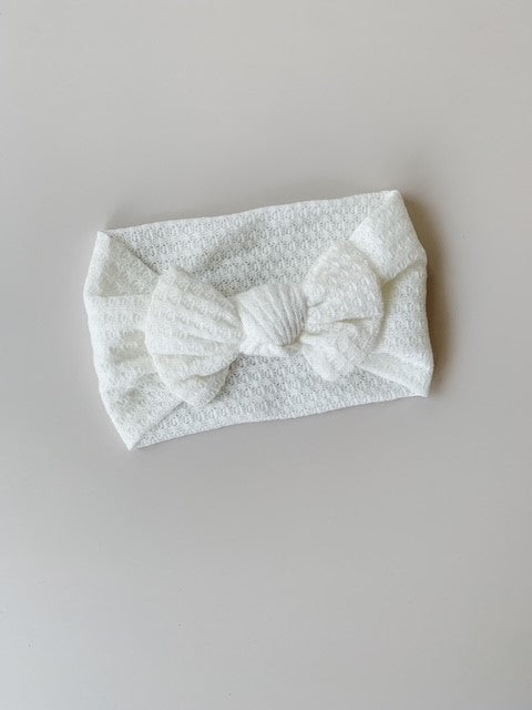 WAFFLE BOW HEADBAND - WHITE