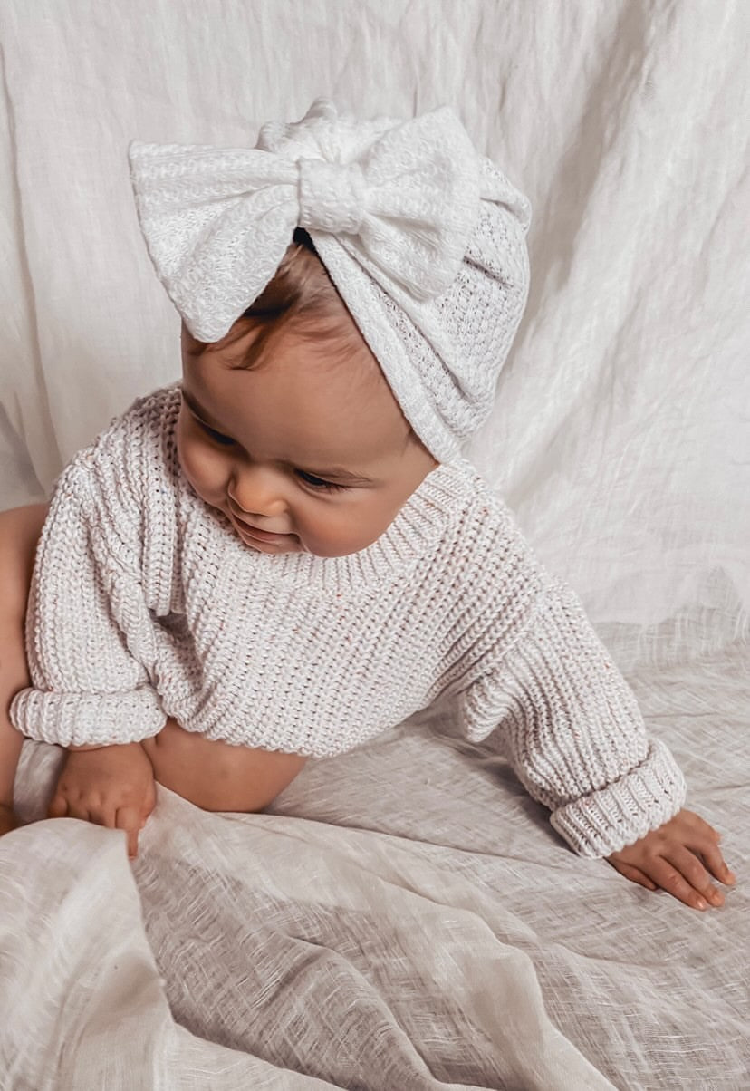 WAFFLE BOW TURBAN - WHITE