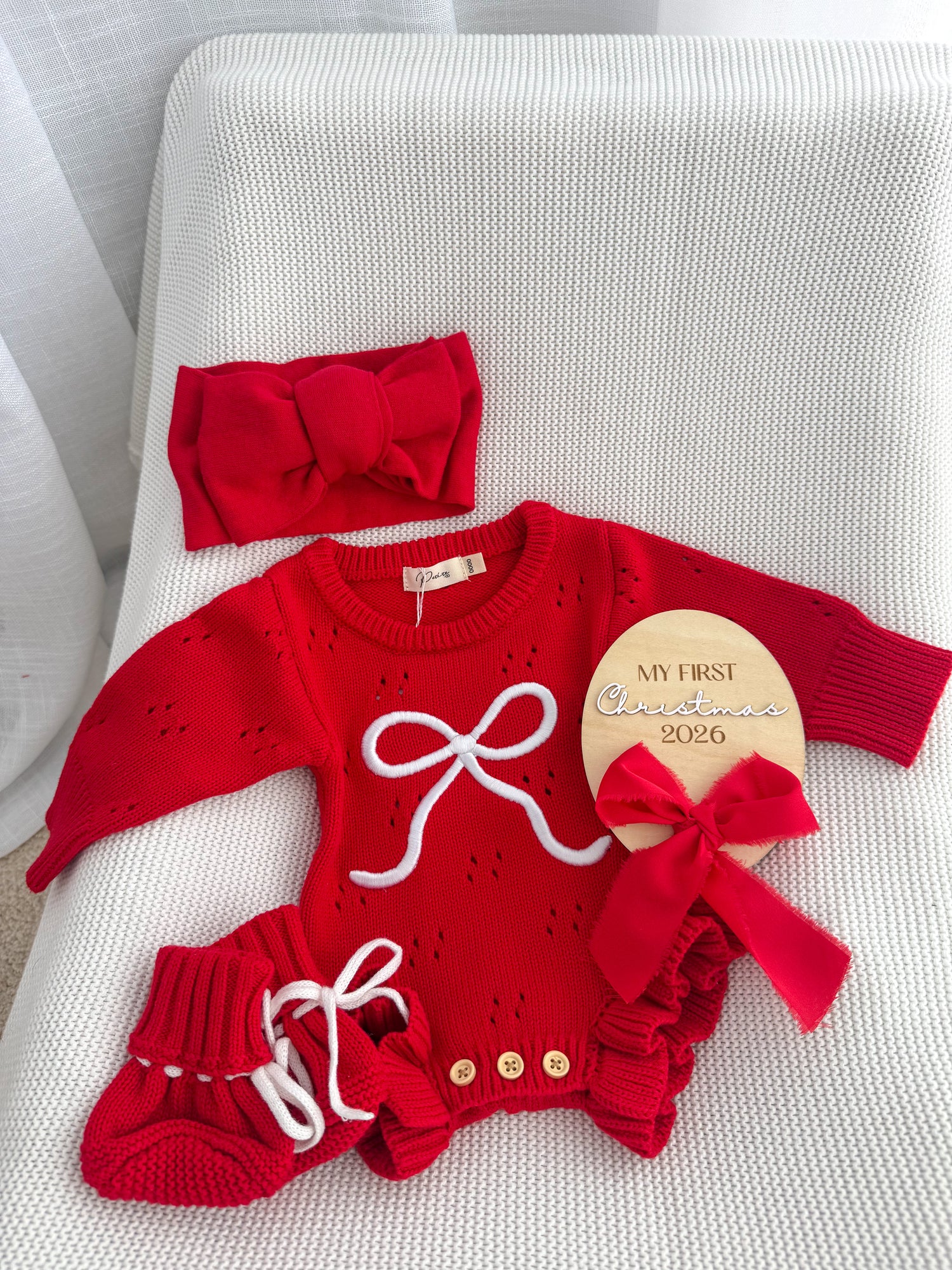 POINTELLE BOW FRILL ROMPER | RED