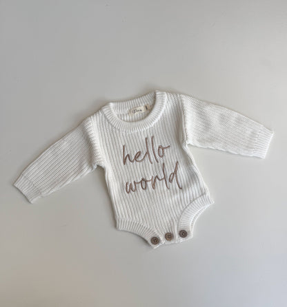 HELLO WORLD - RIBBED KNIT ROMPER | MILK