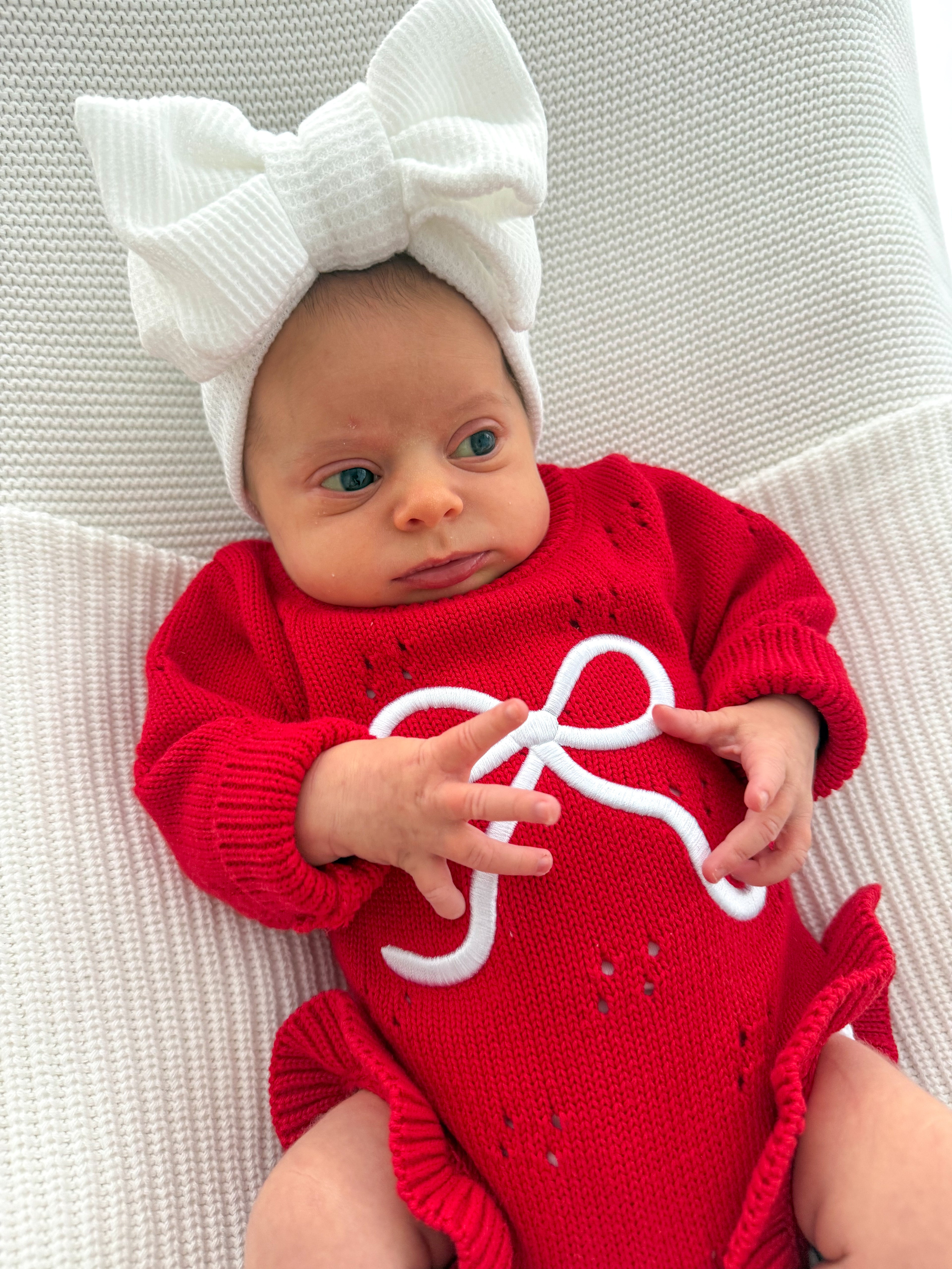 POINTELLE BOW FRILL ROMPER | RED