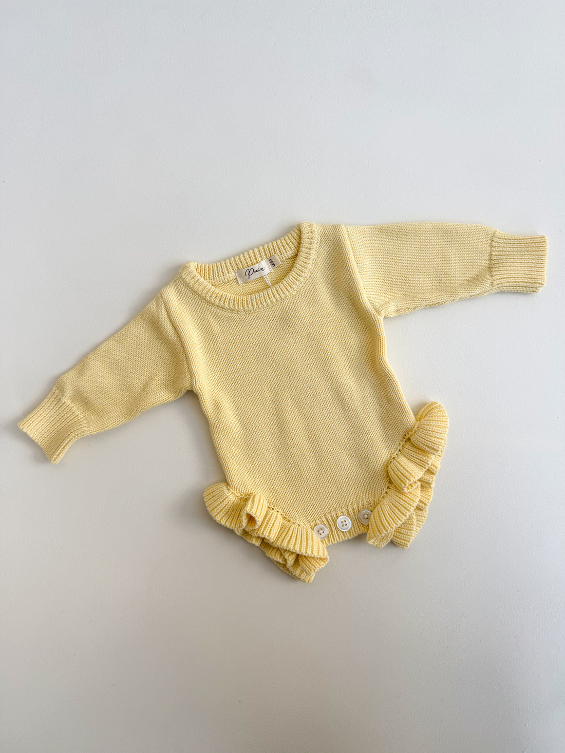 CLASSIC BIRTH ANNOUNCEMENT FRILL ROMPER - BRIGHT LEMON