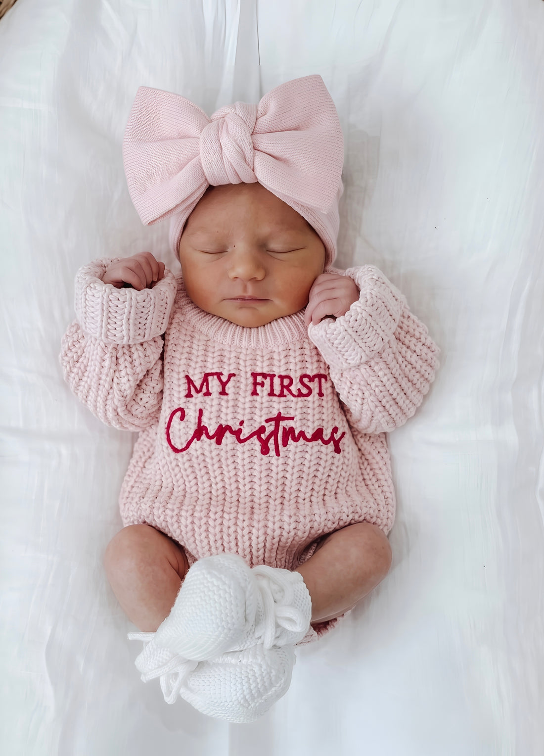 CHUNKY KNIT JUMPER | MY FIRST CHRISTMAS | BABY PINK