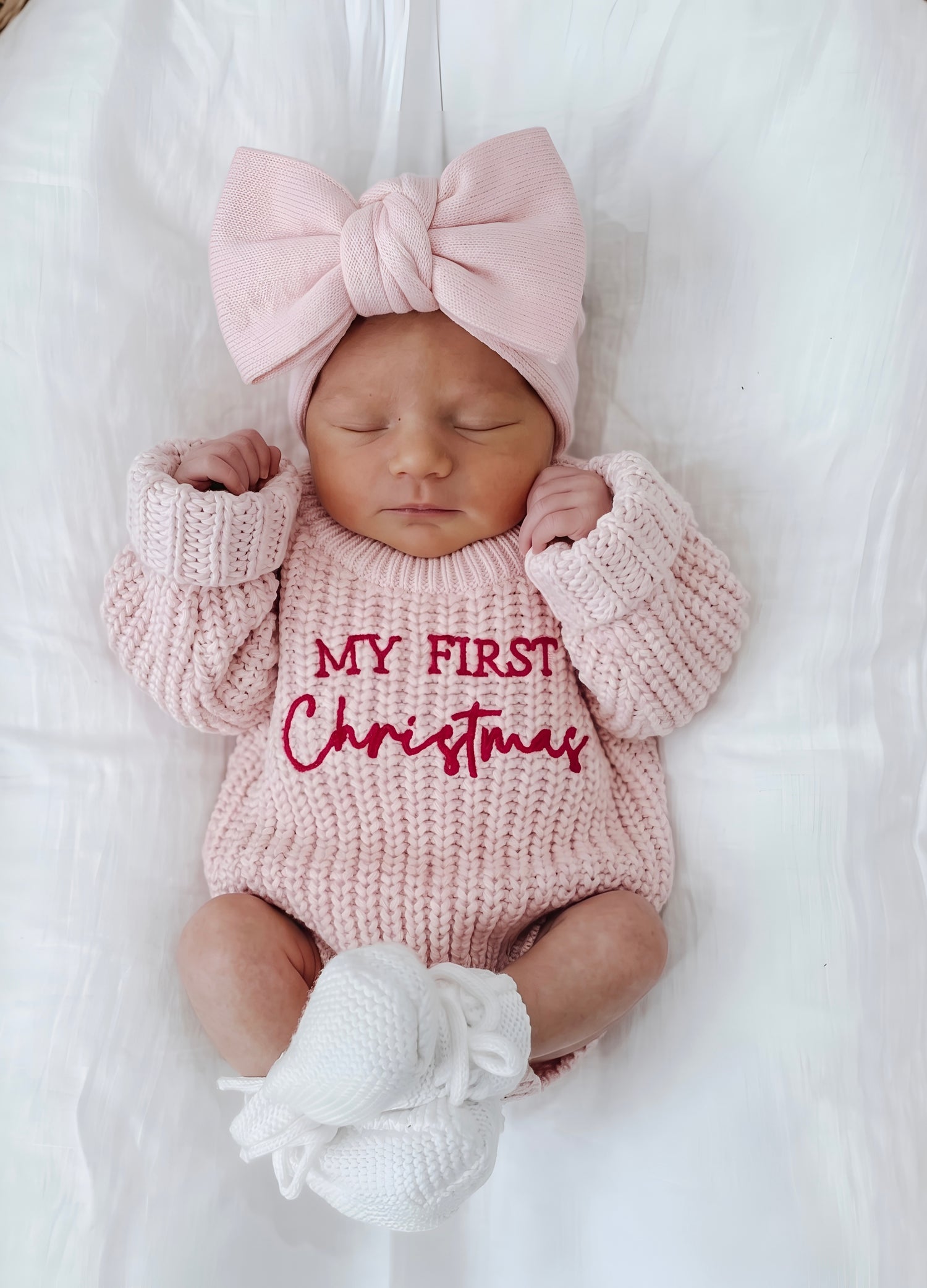 CHUNKY KNIT JUMPER | MY FIRST CHRISTMAS | BABY PINK