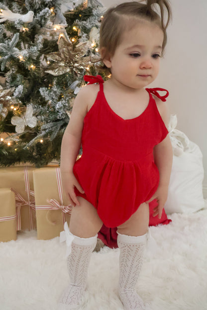 MUSLIN SUMMER ROMPER | RED