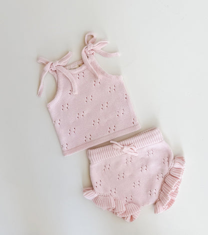 POINTELLE FRILL SET | BABY PINK