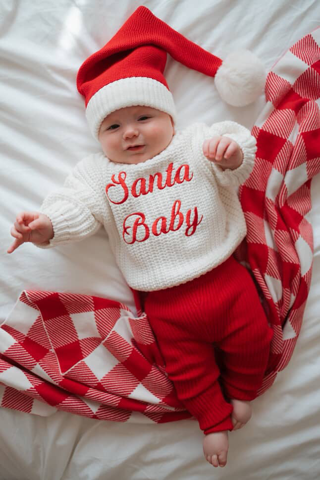 CHUNKY KNIT JUMPER | MILK - SANTA BABY EMBROIDERY