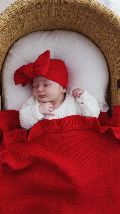 FINE KNIT FRILL BLANKET | RED