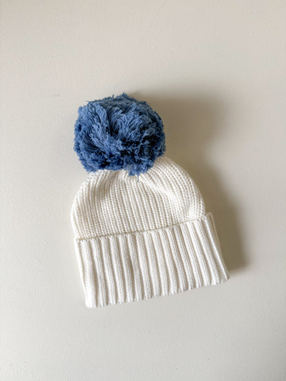 CUFF KNIT BEANIE | MILK + COBALT BLUE