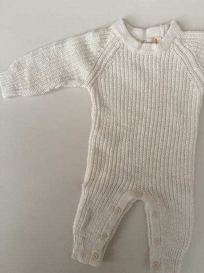 LONG TEXTURED COTTON ROMPER | SNOW