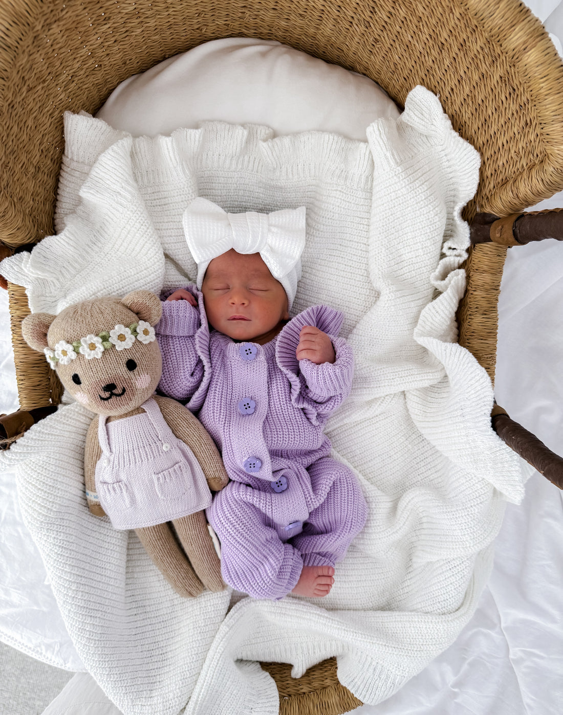 TEXTURED FRILL COTTON BLANKET | SNOW