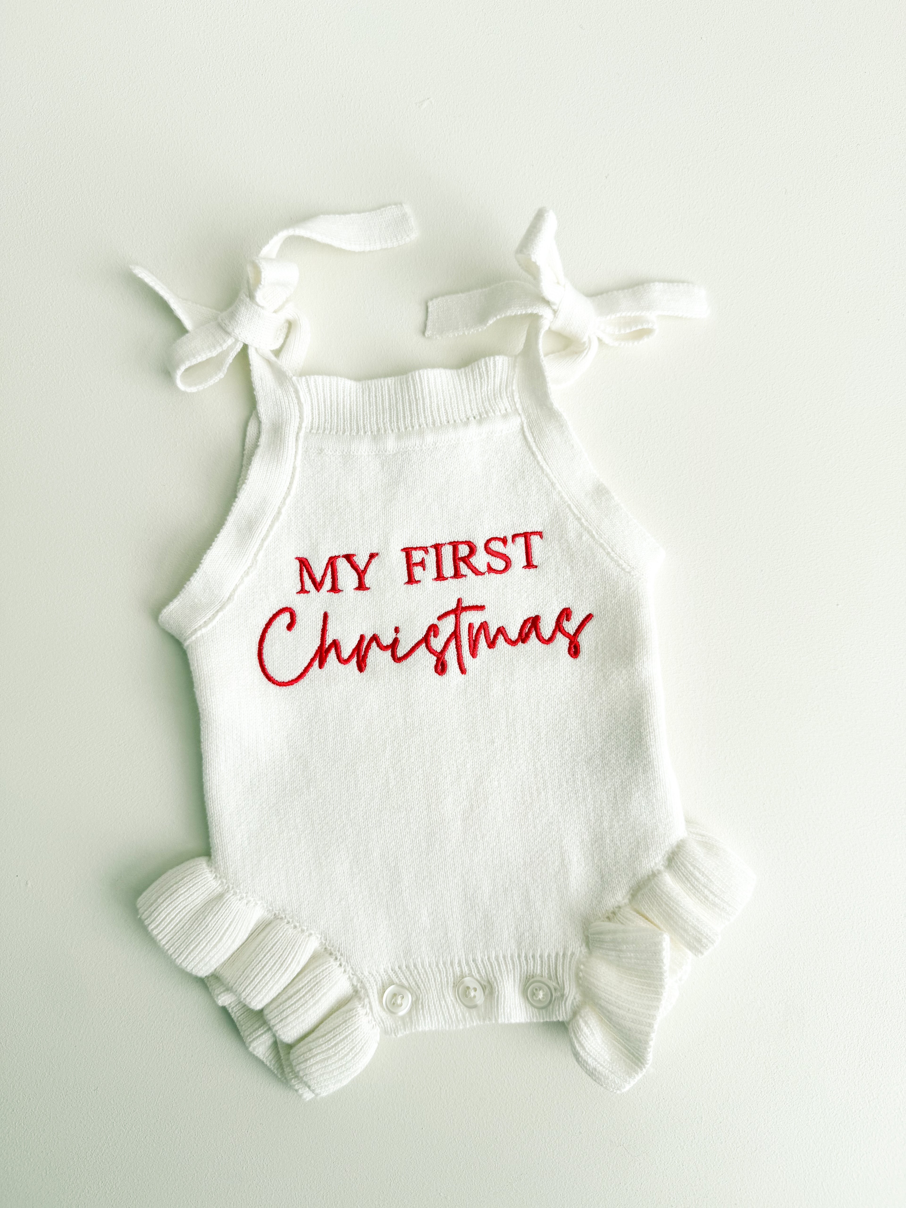 FRILL TIE ROMPER | MY FIRST CHRISTMAS | MILK