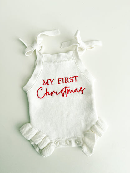 FRILL TIE ROMPER | MY FIRST CHRISTMAS | MILK