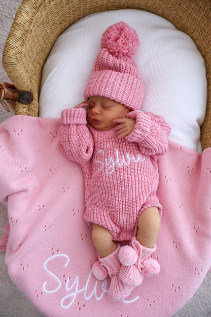 CHUNKY TEXTURED KNIT BEANIE | BALLET PINK