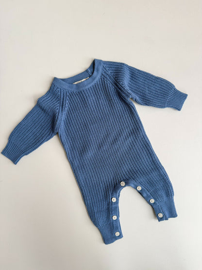 LONG RIBBED ROMPER | COBALT BLUE