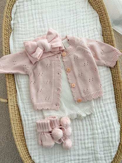 POINTELLE CARDIGAN | BABY PINK