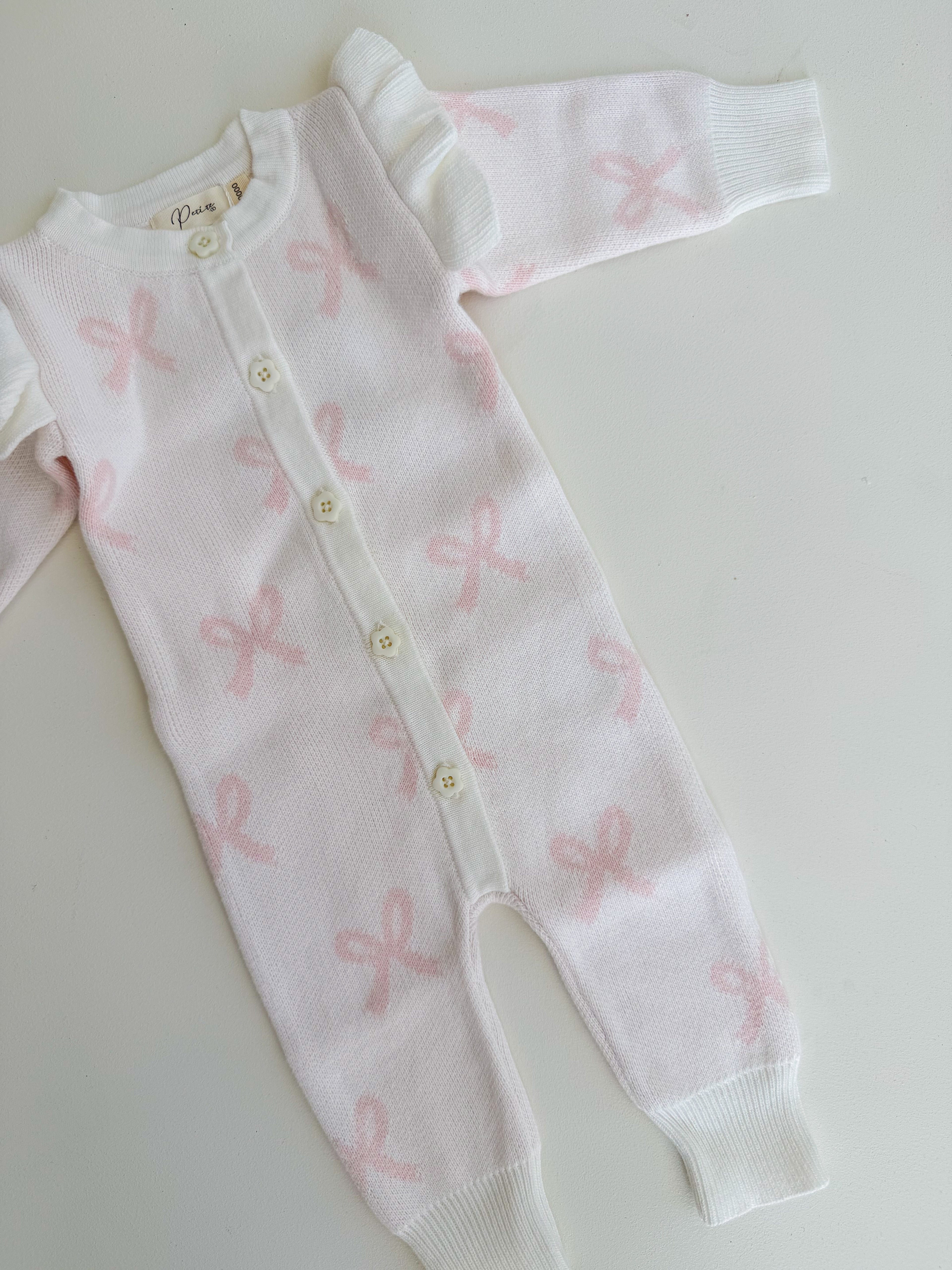 LONG FLUTTER BOW ROMPER | MILK