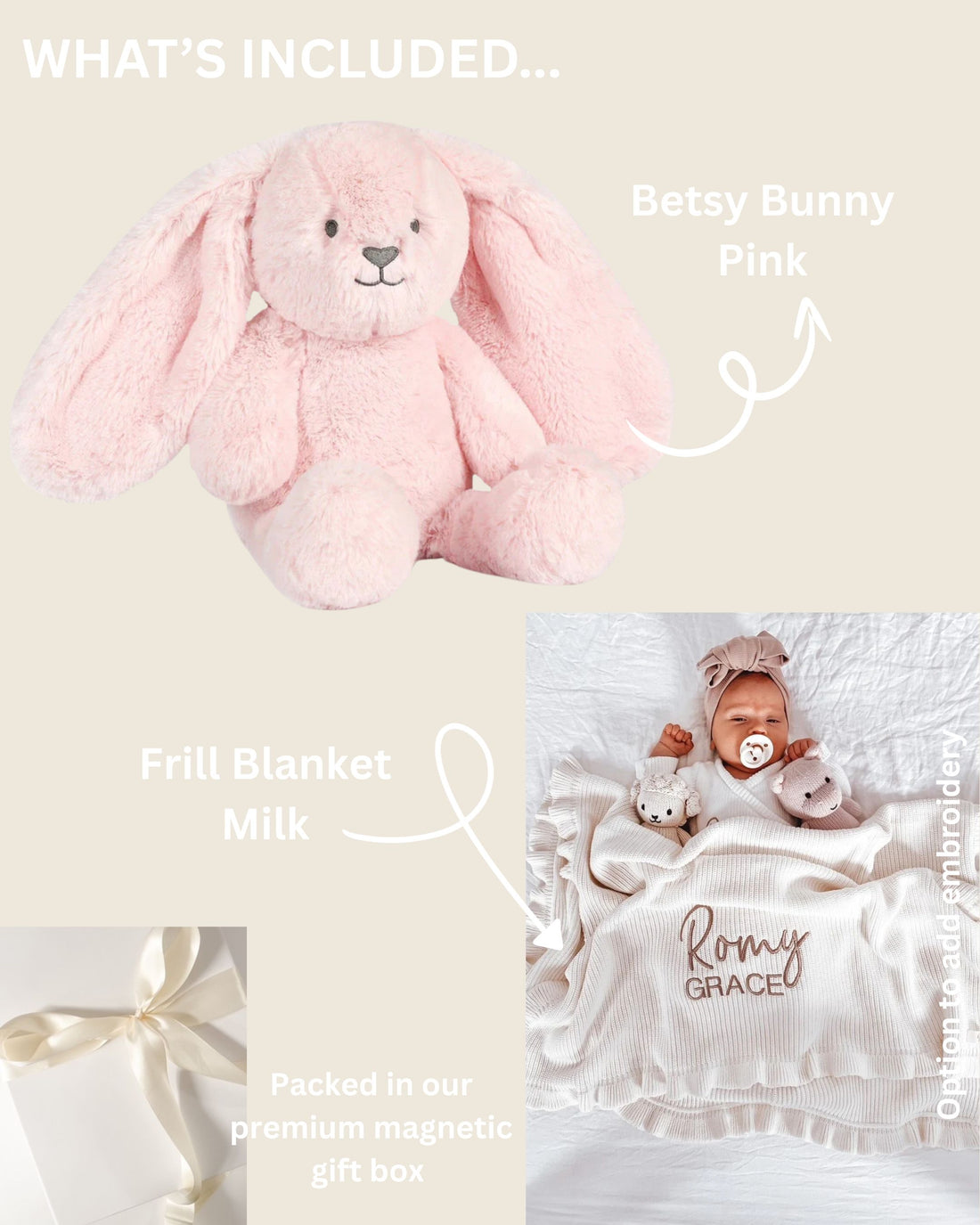 MILK FRILL BLANKET + PINK BUNNY GIFT BOX