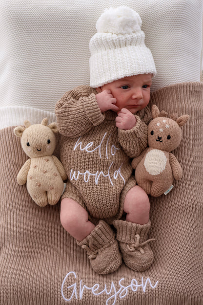 HELLO WORLD TEXTURED ROMPER | BROWN