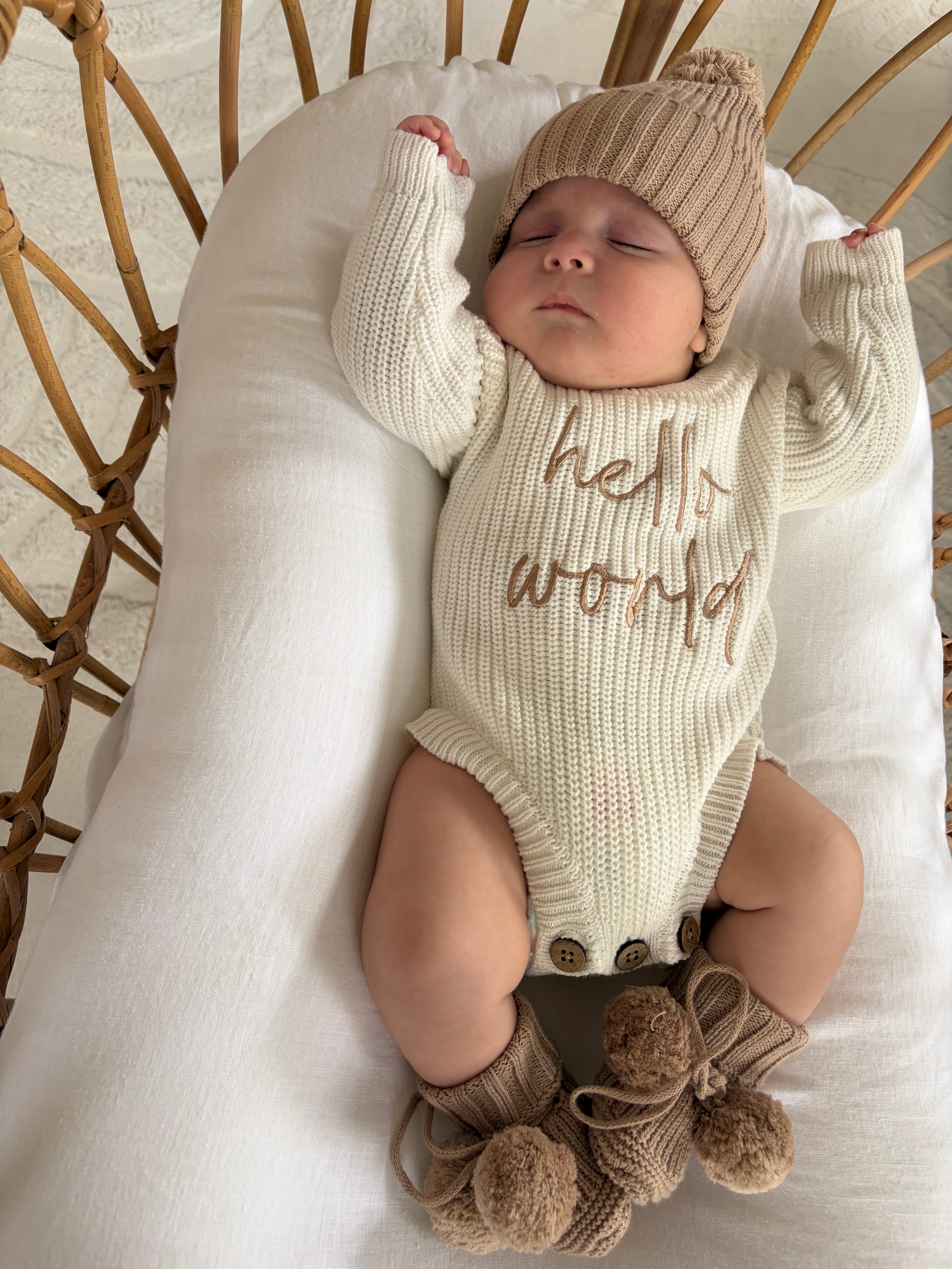 HELLO WORLD - RIBBED KNIT ROMPER | MILK