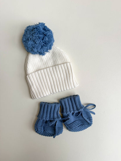 CUFF KNIT BEANIE | MILK + COBALT BLUE