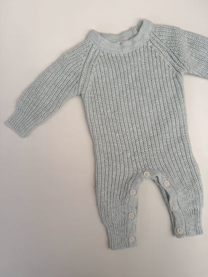 LONG TEXTURED COTTON ROMPER | SEA MIST