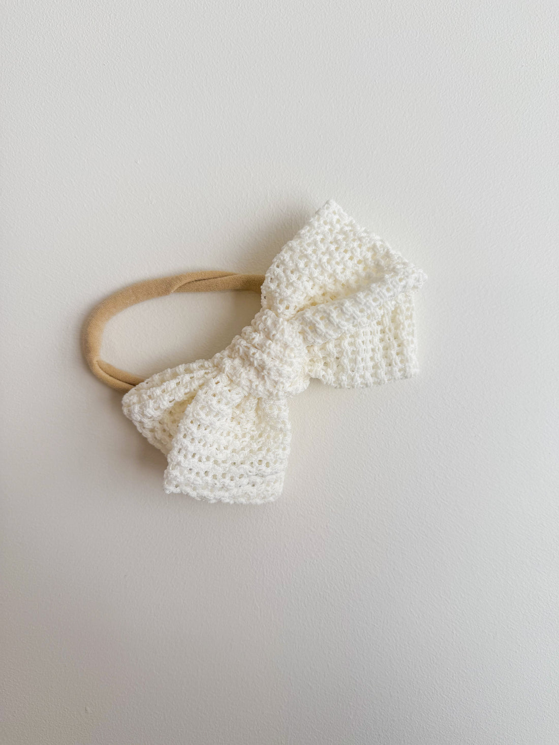 MINI ELISSA WAFFLE KNIT BOW HEADBAND - IVORY