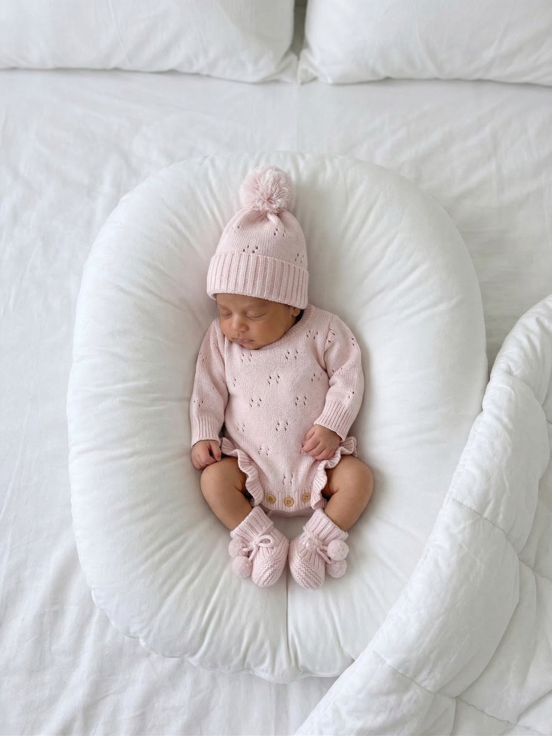 POINTELLE KNIT BEANIE | BABY PINK