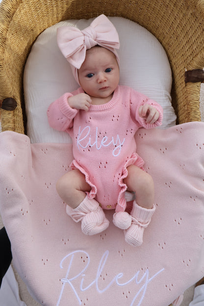FRILL POINTELLE BABY BLANKET | BABY PINK