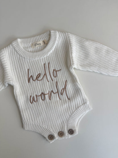 HELLO WORLD - RIBBED KNIT ROMPER | MILK