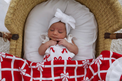 FRILL CHECK BOW BLANKET| RED + MILK | REVERSIBLE