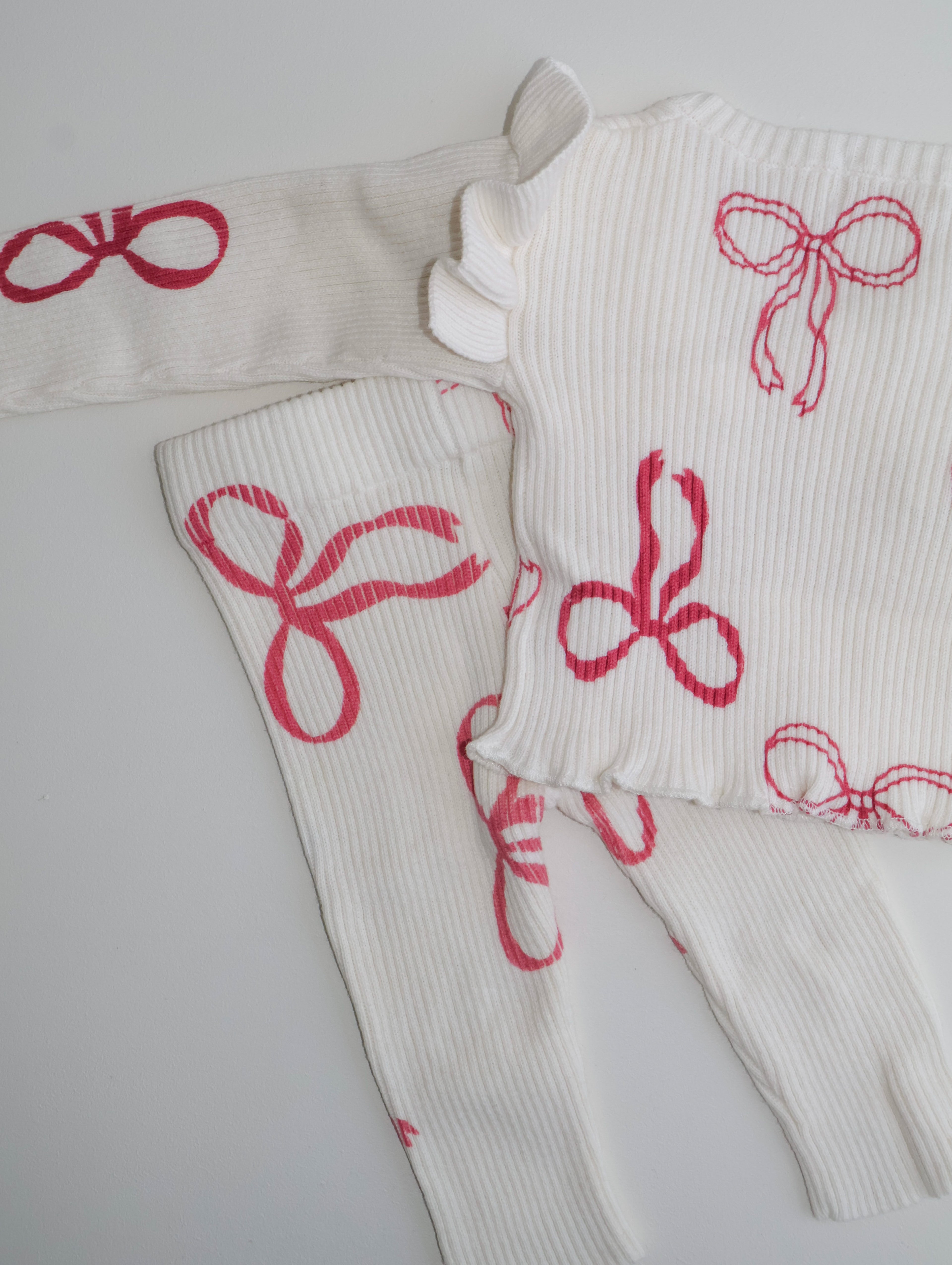 RIBBED RUFFLE KIMONO SET | ROSE RED BOWS