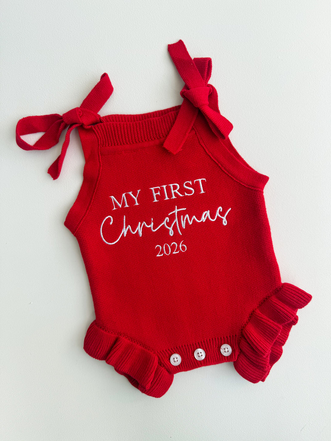 FRILL TIE ROMPER | MY FIRST CHRISTMAS 2026 | RED