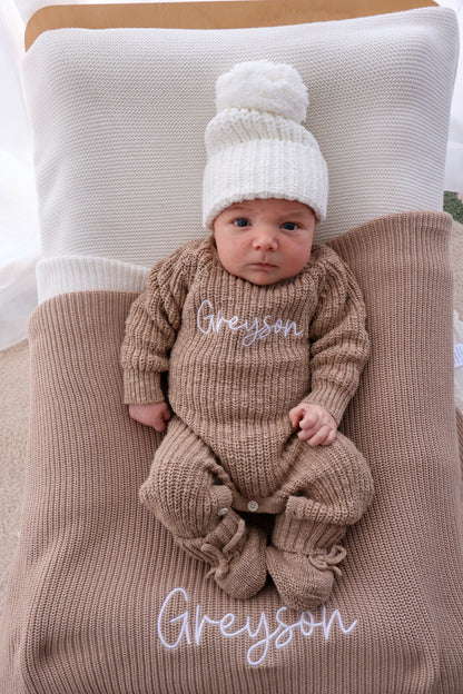 LONG TEXTURED COTTON ROMPER | BROWN
