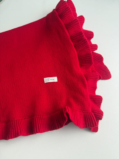 FINE KNIT FRILL BLANKET | RED