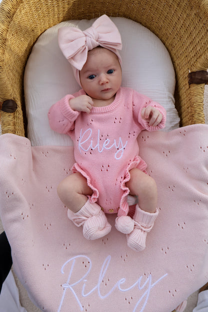 POINTELLE FRILL ROMPER - BUBBLEGUM PINK