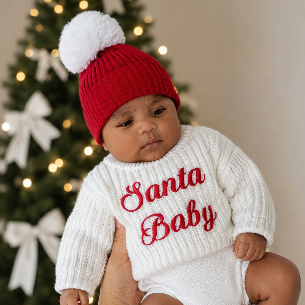 CHUNKY KNIT JUMPER | SANTA BABY EMBROIDERY | MILK
