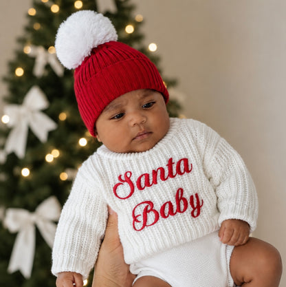CHUNKY KNIT JUMPER | SANTA BABY EMBROIDERY | MILK