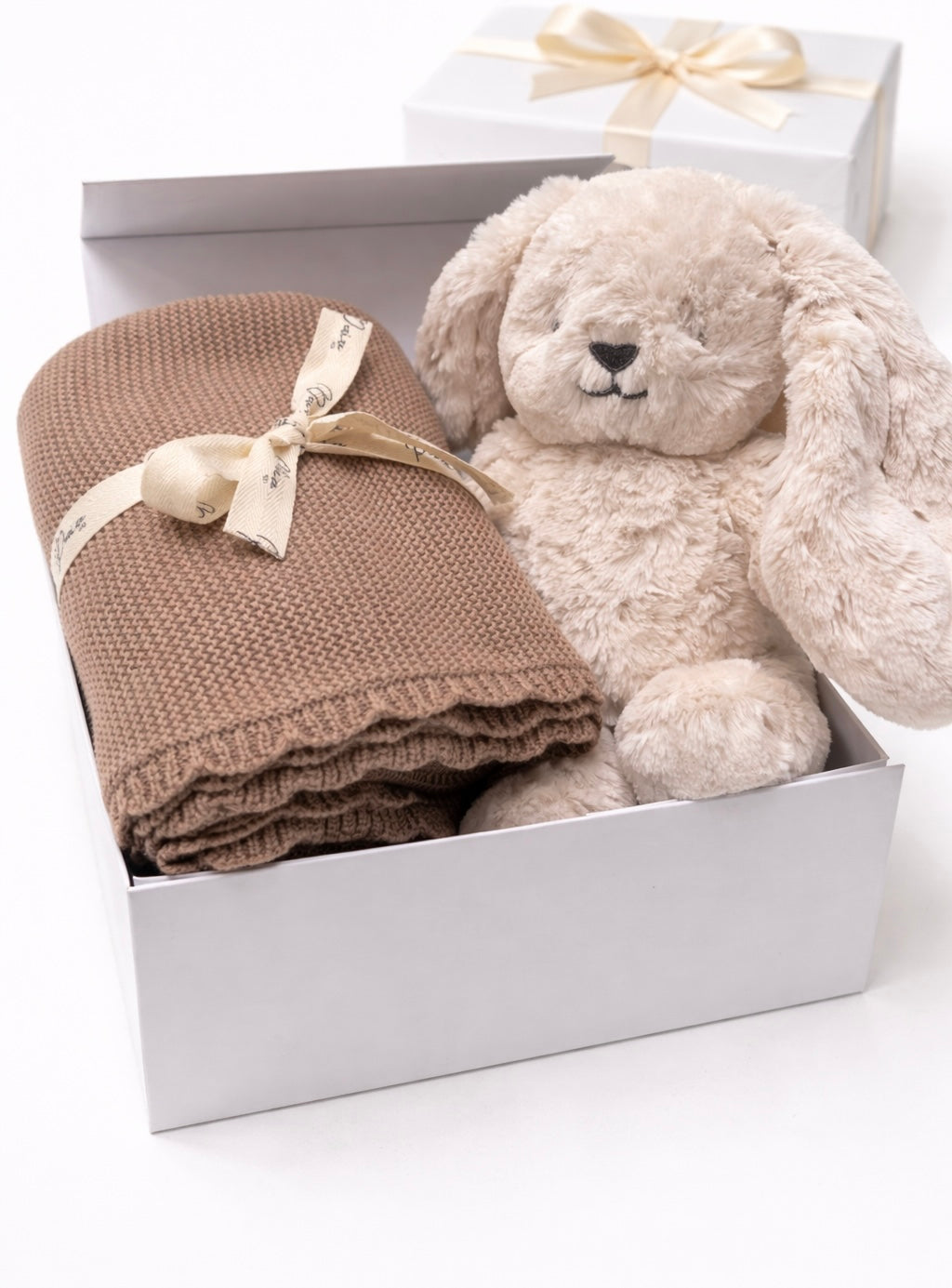 SCALLOP BLANKET TEDDY BROWN + OATMEAL BUNNY GIFT BOX