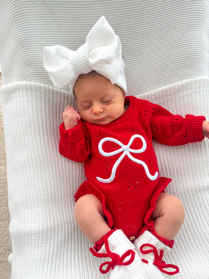 POINTELLE BOW FRILL ROMPER | RED