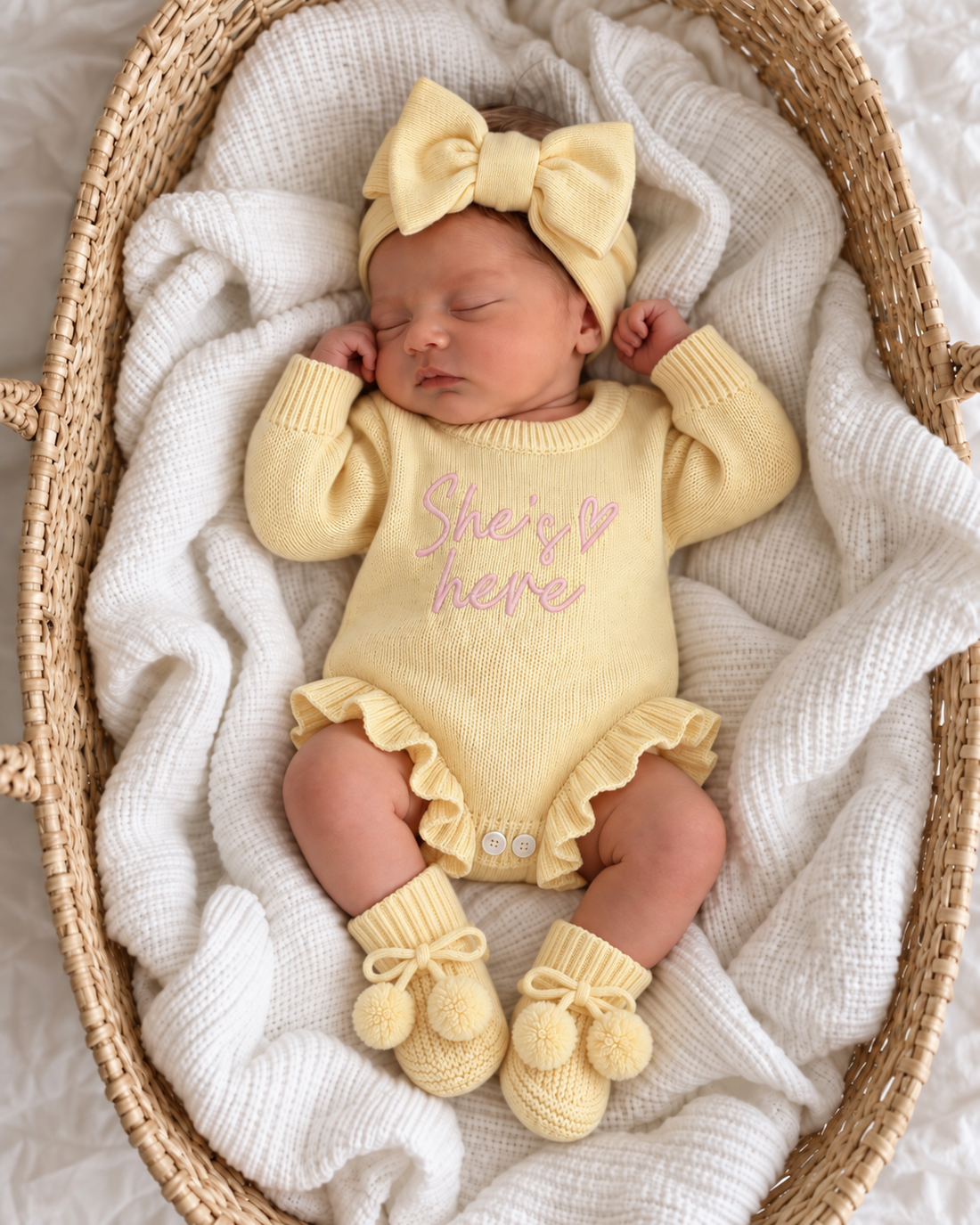 CLASSIC BIRTH ANNOUNCEMENT FRILL ROMPER - BRIGHT LEMON