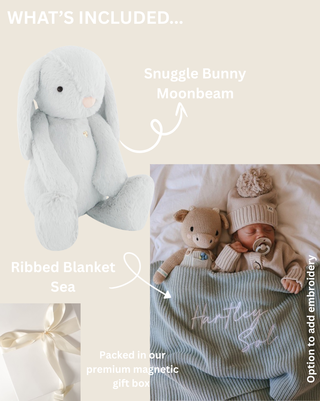 RIBBED BLANKET SEA + MOONBEAM BUNNY GIFT BOX