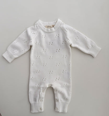 LONG KNIT POINTELLE ROMPER | MILK
