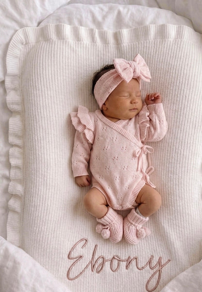 DOUBLE FLUTTER POINTELLE KIMONO BODYSUIT